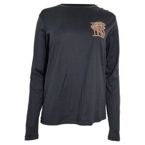 Balmain Embroidered Long Sleeve T-Shirt in Black Cotton
